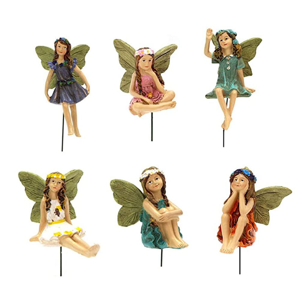 LSRVNM 6 Pcs Garden Fairy Statue, Flower Fairy Ornaments, Fairy Garden Accessories, Resin Miniature Fairies Figurines for Garden Yard House Plant Decoration