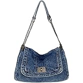FQELJ Denim Purses for Women Tote Bag, Lightweight Crossbody Purse with Multi Pockets, Large Slouchy Shoulder Bag