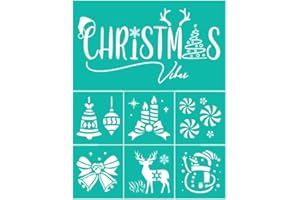 JAJADO Self-Adhesive Silk Screen Stencils Christmas Stencils Screen Print Transfers Reusable Xmas Stencils for Painting on T-Shirt Fabric, Ceramic, DIY Christmas Wood Signs Xmas Art Crafts