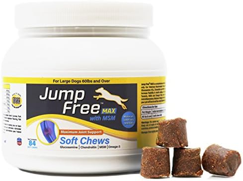 Jump Free MAX Glucosamine for Dogs Soft Chews with MSM, Chondroitin &amp; Natural Anti-Inflammatory Turmeric - Reduces Stiffness &amp; Rebuilds Cartlidge - Made in USA (Large Dogs (Over 60lbs), 84 Count)