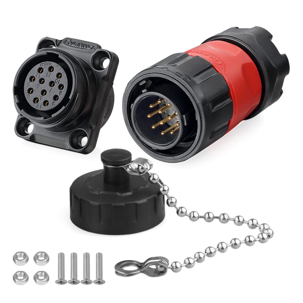 CNLINKO YM-20 Industrial Waterproof Connector IP68 Circular Aviation Connector PBT Plastic Shell M20 2-12 Pin Flange Socket (12 Pin)