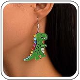 Jugielu Vintage Green Acrylic Large Dinosaur Earrings Resin Cartoon Dinosaur Dangle Hook Earrings Cute Funny Dino Animal Drop Earring Jewelry for Women