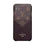 Phone case for iPhone Xs MAX Brown Fashionable Luxurious and Elegant high-Grade Leather Material Monogram Vintage Style Cover Case for Apple iPhone Xs Max (Beige)