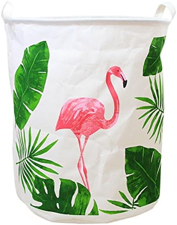Fieans Large Laundry Hamper Cotton Linen Storage Basket Foldable Washing Bin for Clothes Toys Gift Home Decor - Flamingo
