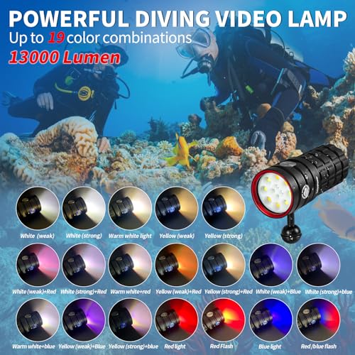 LetonPower Turbo S Pro Diving Lamp 13000 Lumens - Professional Underwater Video Light, with CRI 95, 3000K-6500K, Waterproof 120m, USB-C Charging for Water Sports and Professional Diving