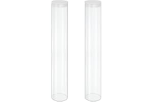 MECCANIXITY Transparent Plastic Storage Tubes, 2 1/2" x 14"(63x350mm) Polycarbonate Clear Rigid Round Storage Tubing with Black Lid, 2 Set