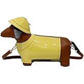 Dachshund Dog Crossbody Purse, Yellow Raincoat Design with Hat, Patent Leather