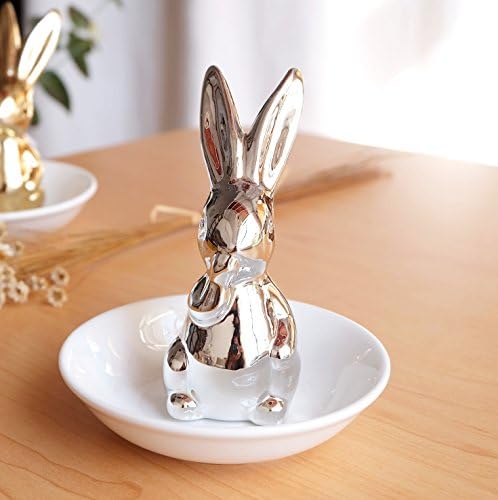 Sliver Eat Hand Bunny Rabbit Ring Dish Holder Jewelry Tray Display Storage Case Organizer
