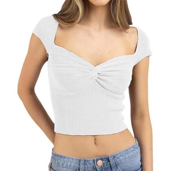 トップス Knitted Cropped T-shirt CROPPED STRETCH T-SHIRT - Blue / White | ZARA United States
