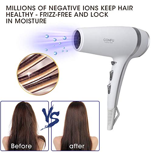 Lightweight Professional Ionic Hair Dryer CONFU 1875W Fast Drying Quiet Blow Dryer with 2 Speed 3 Heat Cool Setting Nozzle Diffuser Hairdryers Bag ETL Certified White - Thumbnail 3