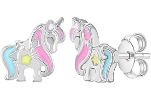 In Season Jewelry Multicolor Enamel Unicorn Star Kids Earrings - 925 Sterling Silver Hypoallergenic Earrings for Girls with B