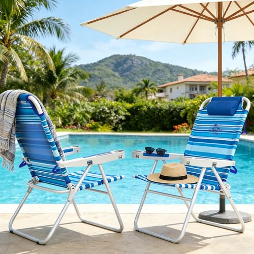 SUNNYFEEL Tall Folding Beach Chair Lightweight, Portable Sand Chair for Adults Heavy Duty 500 LBS with Cup Holders, Foldable High Camping Lawn Chairs for Camp/Outdoor/Picnic/Concert/Sports