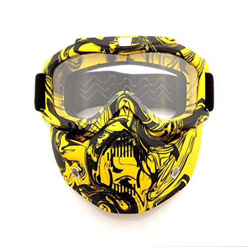 Professional Elite Motorcycle Helmet Goggles, Detachable Dust Mask, Fog-proof Warm Goggles Mouth Filter Adjustable Non-slip Strap Classic Face Mask for KTM Snowmobiling Motocross Dirt Bike (Yellow)