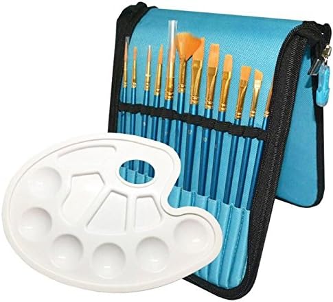 Acrylic Paint Brushes, 12-Piece Acrylic Paint Brush Set with 1 Paint Palette and 1 Carrying Case, Professional Artist Paint Brushes for Watercolor Oil Acrylic Painting(Blue)