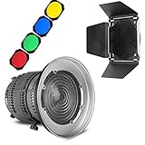 Aputure Fresnel Lens Mount with Barn Door Honeycomb Grid and 4 Color Filters for Aputure COB 300D 120D 120T Light Storm LS C300D- Including Pergear Cleaning Kit
