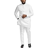 African Suits for Men Slim Fit Dashiki Long Sleeve Shirt and Pant 2 Piece Attire Traditional Outfits