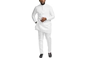 SEA&ALP African Suits for Men Slim Fit Dashiki Long Sleeve Shirt and Pant 2 Piece Attire Traditional Outfits