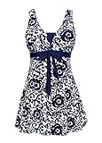 Surenow Women One Piece Swimsuit Porcelain Swim Dresses Swimsuit Plus Size Bathing Suits