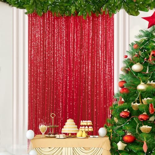 Red Sequin Curtains 24x94 Inch Narrow Curtain Wedding Ceremony Sequin Backdrop Curtain for Wall Photography Backdrop Thanksgiving Background Halloween Decoration