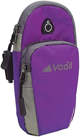 Sports Armband Vcall Water Resistant Sweatproof Nylon Arm Band Case Bag with 2 Pockets Earphone Hole Fits 6 Inch Cell Phones Money Card Key for Running Biking Cycling Walking and Climbing (Purple)