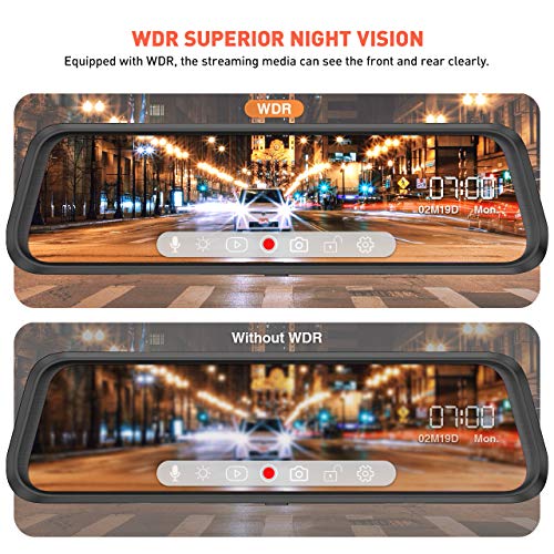 Front and Rear View Mirror Dash Cam, 1080P 170Â° Wide Angle Front Camera and 720P 140Â°Wide Angle Streaming Rear Camera, 10inch IPS Dashcam Touch Screen, Backup Camera with Night Vision, G-Sensor