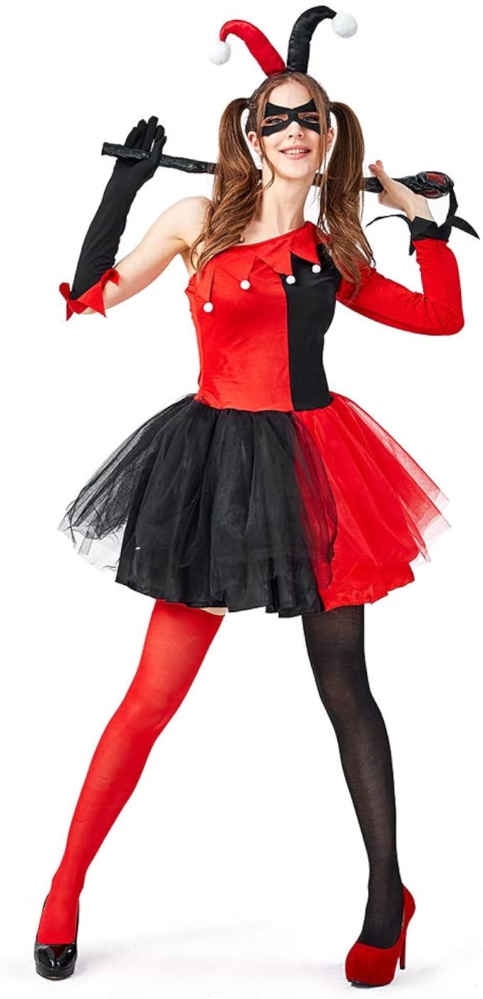 Hallowmax Harley Quinn Kostüm Kleid für Damen Clown Halloween Cosplay