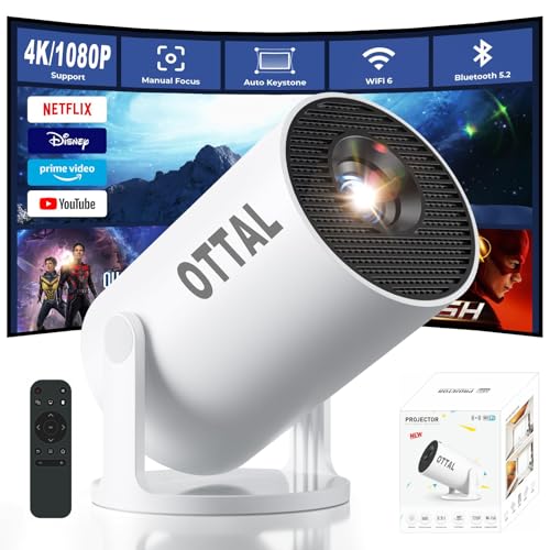 New Upgraded HY300 Pro+ Mini Projector with WiFi and Bluetooth Built in Apps, Smart Portable Projector with 180° Rotation, Auto Keystone, Support 4K, Compatible with HDMI/USB/TV Stick/phone/Laptop