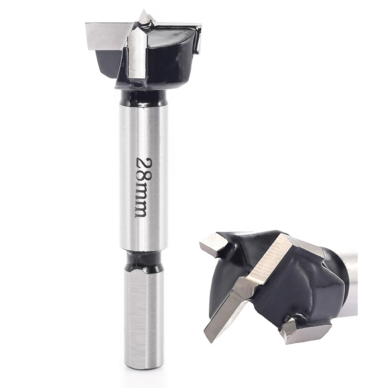 Akylin Forstner Drill Bit 28mm - Carbide Tipped Forstner Bit - Hex Shank Wood Hinge Drilling Hole Saw Cutter, for Auger Opener, Drilling Boring Bit