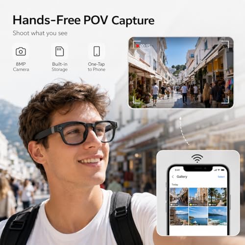 TEFIRE AI Wearable Smart Glasses, 135-Language Translator Sunglasses with Voice Assistant, Open-Ear Audio, Auto-Tint UV Lenses, 8MP Visual Capture for Travel and Work