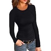 Womens Ribbed Long Sleeve Shirts Tops Fitted Tshirts Basic Slim Fit Tight Tee Shirt Fall Going Out Top Fall 2025