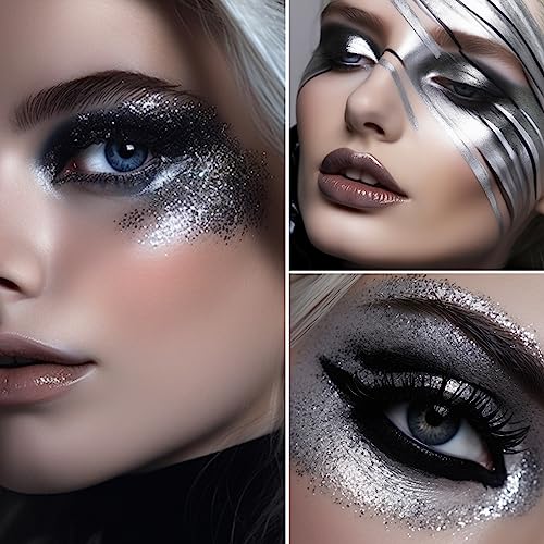 BADCOLOR Metallic Silver Face Body Paint Eye Black Stick, Holographic Glitter Paint Makeup Stick
