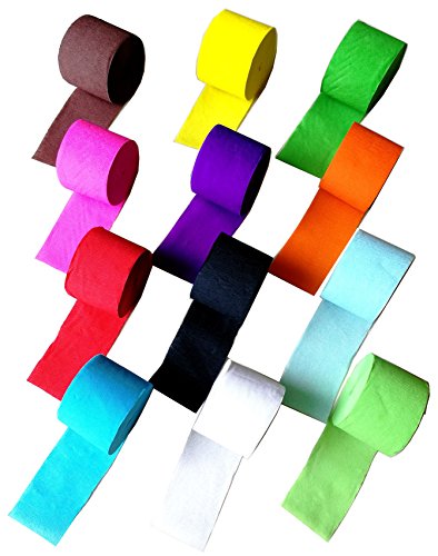 91.8ft Streamer Paper Decorations Crepe Paper for Birthday Party, Wedding, Concert and Various Festivals,Assorted Colors,12 Rolls