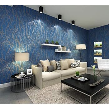 QIHANG Modern Minimalist Curve Tree Patterns Non-Woven Wallpaper Roll Blue&Gray Color 0.53m (1.73') x 10m(32.8')=5.3㎡(57 sq.ft)