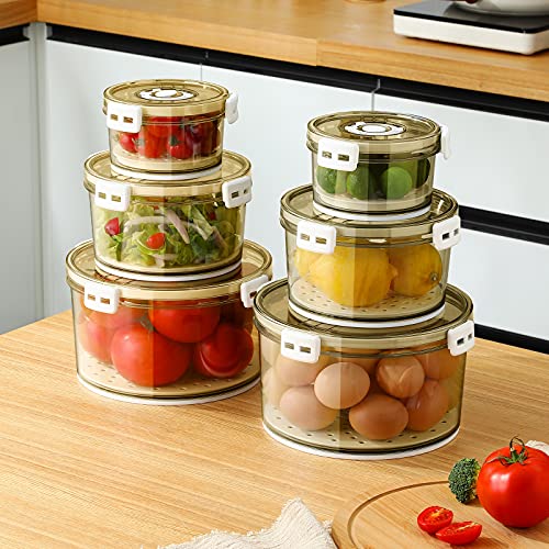 Fruit Storage Containers for Fridge, GONGQIN 3 Packs Fresh Vegetable Saver Sealed Box Containers With Drain Plate for Refrigerator Food Salad Lettuce Keeper BPA Free