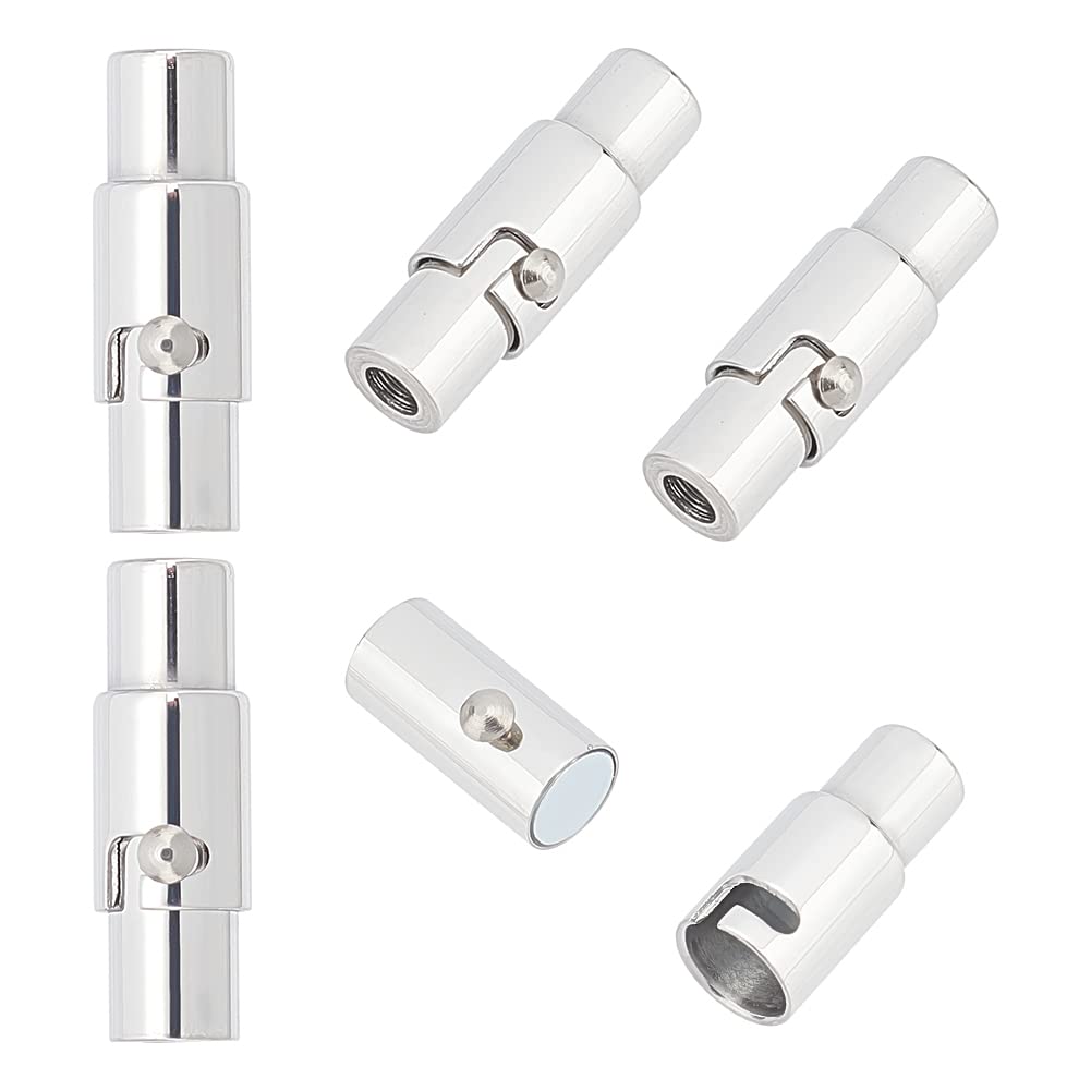 UNICRAFTALE 5PCS Stainless Steel Magnetic Screw Clasps Column Magnetic Closure Magnet Buckle Tube Leather Cord End Caps with Locking Mechanism for Bracelet Jewelry Making 18x4.5mm Hole 2mm
