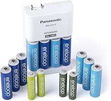 Panasonic K-KJ17MZ104A Eneloop -Cargador de bater&iacute;as avanzadocon paquete de energ&iacute;a de pilas de colores 10AA y 4AAA