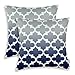 CaliTime Pack of 2 Canvas Throw Pillow Covers Cases for Couch Sofa Home Decor Modern Gradient Quatrefoil Accent Geometric 18 X 18 Inches Gray to Navy Blue