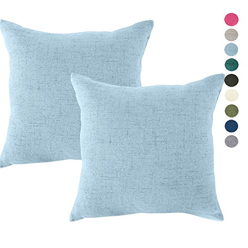 Linen Pillow Covers 18 x 18 Inch Sets of 2 sky blue Decorative Square Throw Pillow Cover Cushion Case Sofa Durable Modern Stylish Linen sky blue Throw Cushion Covers Hidden Zipper