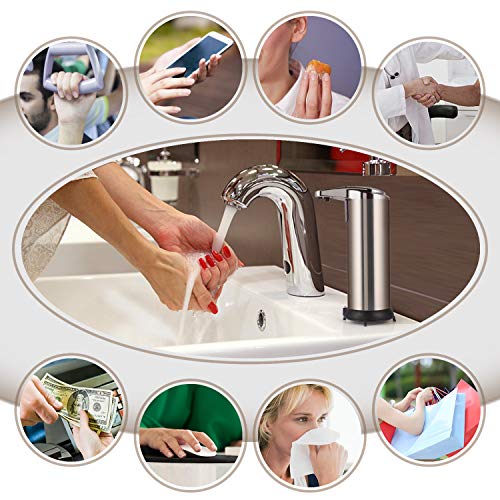 Cakie Soap Dispenser, Touchless Automatic Soap Dispenser, Infrared Motion Sensor Stainless Steel Dish Liquid Hands-Free Auto Hand Soap Dispenser, Upgraded Waterproof Base