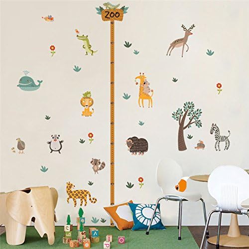 Wall Stickers Murals Wallpaper,Jungle Wild Forest Zoo Animals Tree Height Measure Wall Stickers for Kids Room Safari Growth Chart Monkey Lion Wall Decal 30x90cm