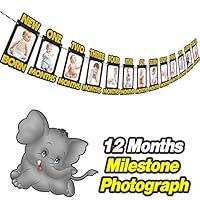 AERZETIX 1st Birthday Baby Photo Banner Newborn 1 - 12 Month Customize Baby Growth Photo Birthday Party Bunting Decoration