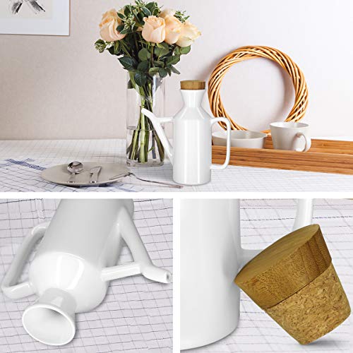 Vinkoe Kitchen Olive Oil Dispenser Bottle, Soy Sauce or Vinegar Cruet with Pourer, 15.2 OZ Modern White Ceramic Tabletop Liquid Condiment Dispenser