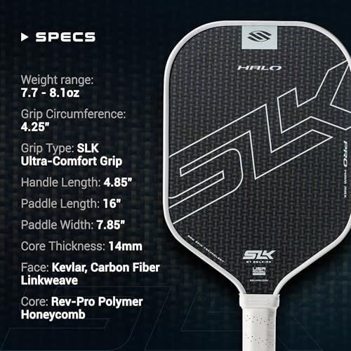Selkirk Sport SLK Halo Raw Carbon Fiber Pickleball Paddle | Designed in The USA | Choose The T700 Raw Carbon Fiber Power, 18k Ultraweave Control, or Aramid Fiber Linkweave Thermoformed Pro