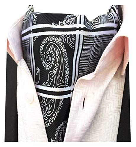 MENDENG Men's Grey Black Paisley Ties Woven Silk Cravat Necktie Scarf Ascot Tie