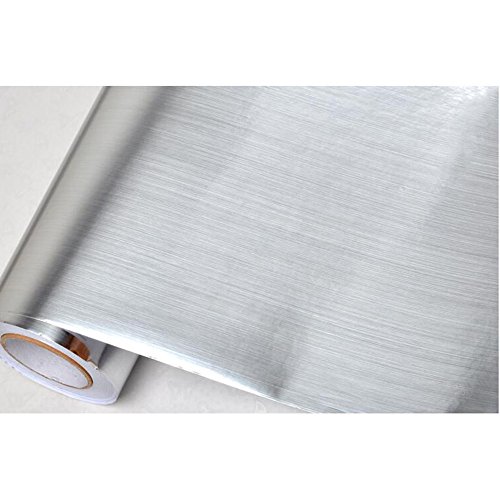 HOHO 122cmx50cm Metallic Brushed Silver Furniture Refurbished Self-adhesive Sticker Wallpaper Cabinets Wall Sticker