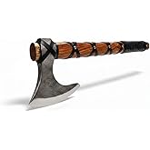 Poshland AX-7000 Custom Gift Forged Carbon Steel Viking Axe with Rose Wood Shaft, Viking Bearded Camping Axe (AX-7000) (AX-5936)