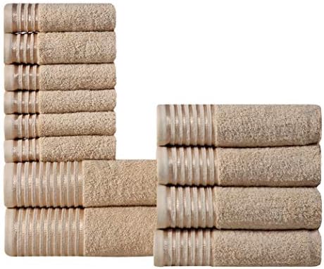 Wicker Park 600 GSM Ultra Soft 100% Combed Cotton 12-Piece Towel Set (Camel): 2 Bath Towels, 4 Hand Towels, 6 Washcloths, Long-Staple Cotton, Spa Hotel Quality, Super Absorbent, Machine Washable