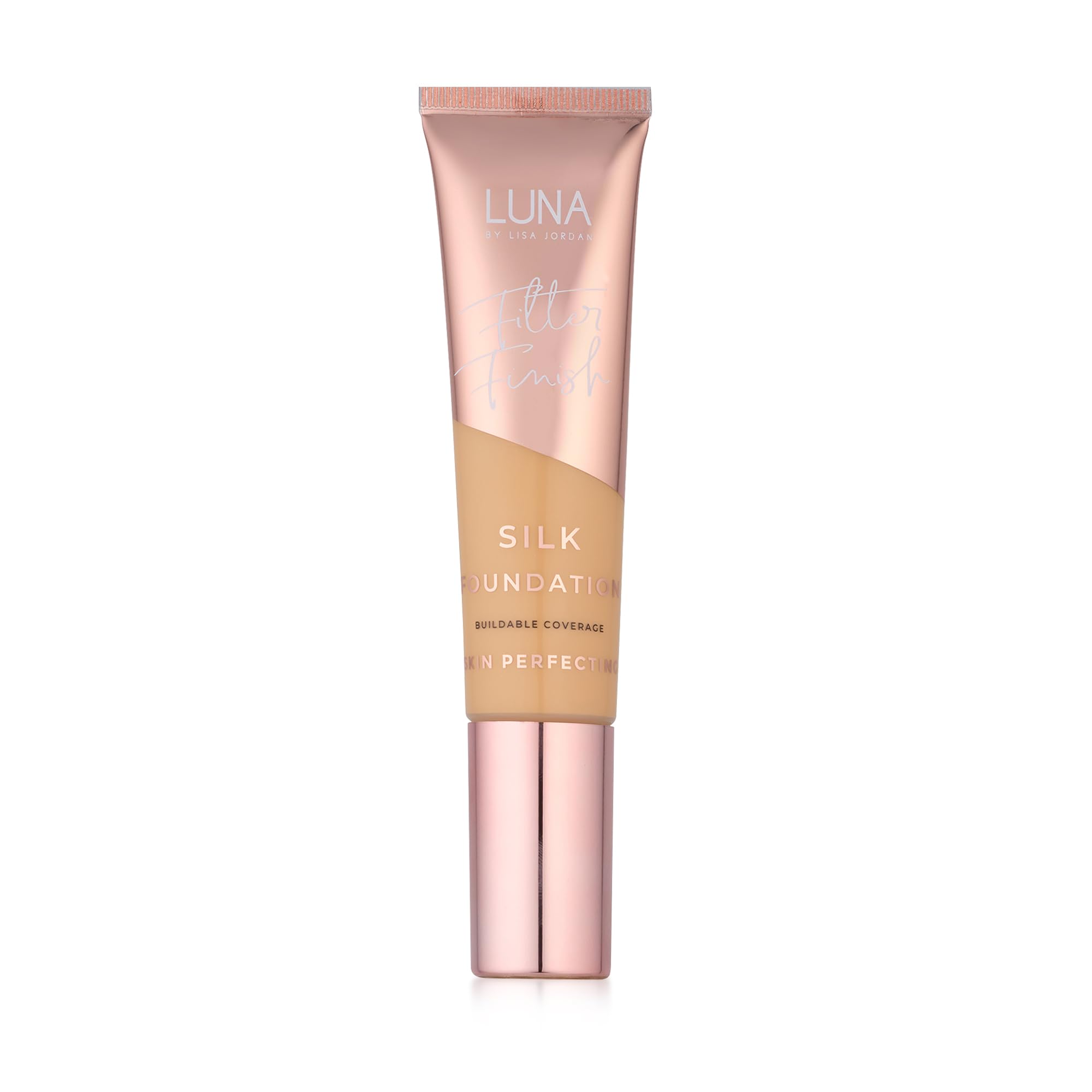 LUNA Silk Foundation in MEDIUM Shade - Contains Hyaluronic Acid, Vitamin C & A, Aloe Vera, and Shea Butter - Brightening Dewy Foundation Makeup - Hydrating Cream Foundation for Dry Skin