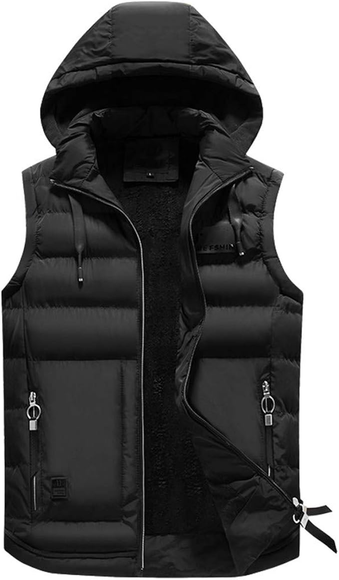 Veste Gilet pour Hommes décontracté Amovible à Capuche zippé sans