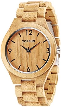 Bamboo Men Wooden Watch, Topsun Lightweight Handmade Quartz Wrist Wood Watches
